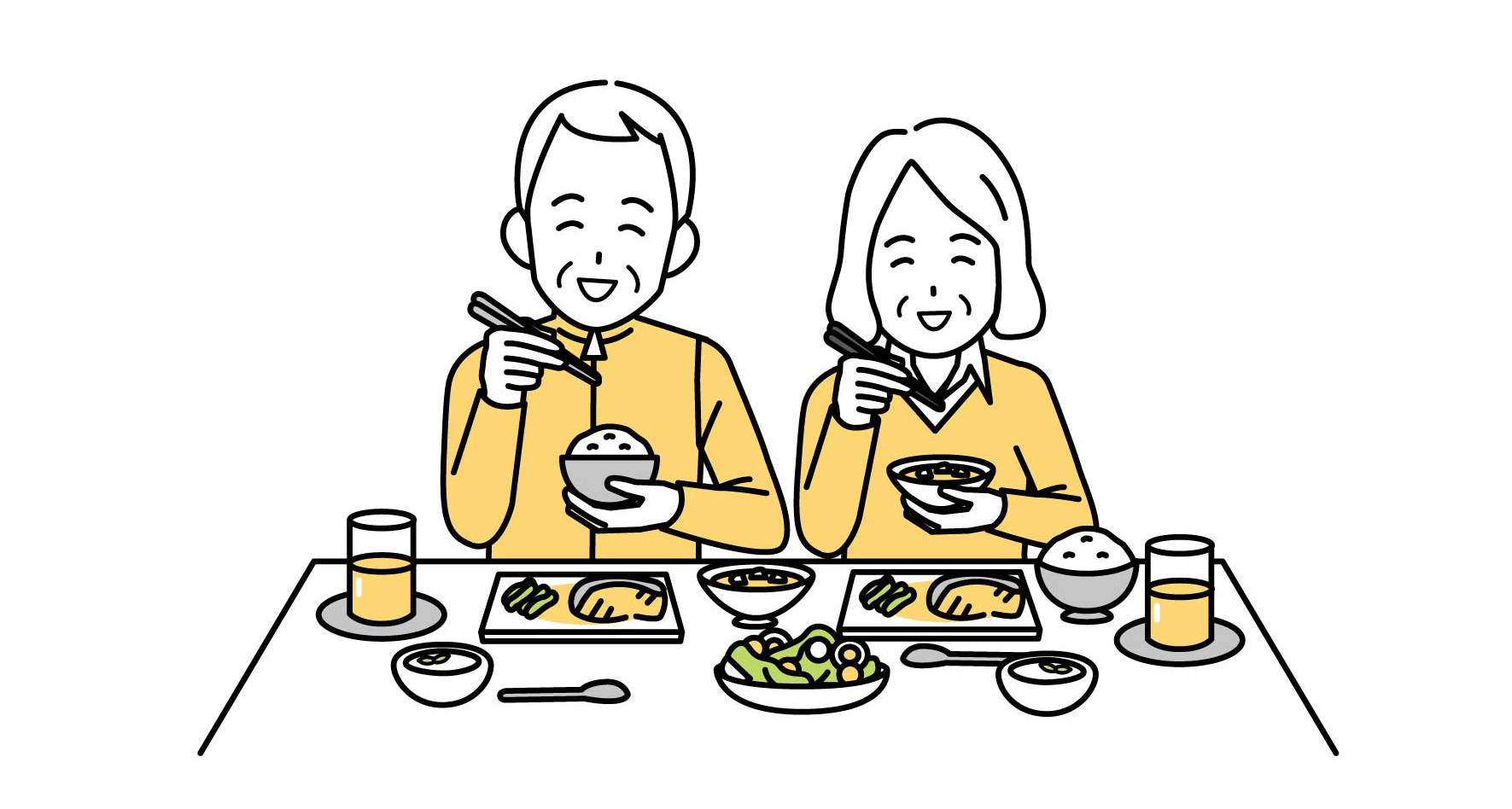 料理を楽しむ年配の男女